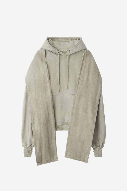 DYED RAW-EDGED HOODIE WITH LINEN MUFFLER IVORY