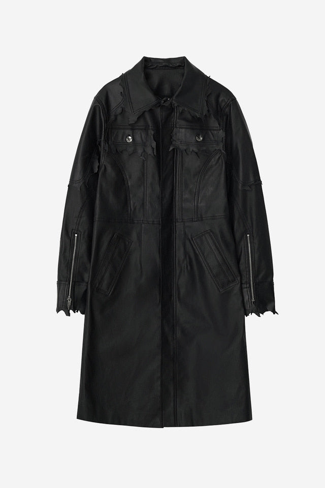 LAMBSKIN COATED DENIM MIXED LONG COAT