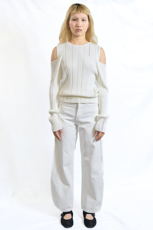 INVERTED PLEAT DENIM TROUSERS OFF WHITE