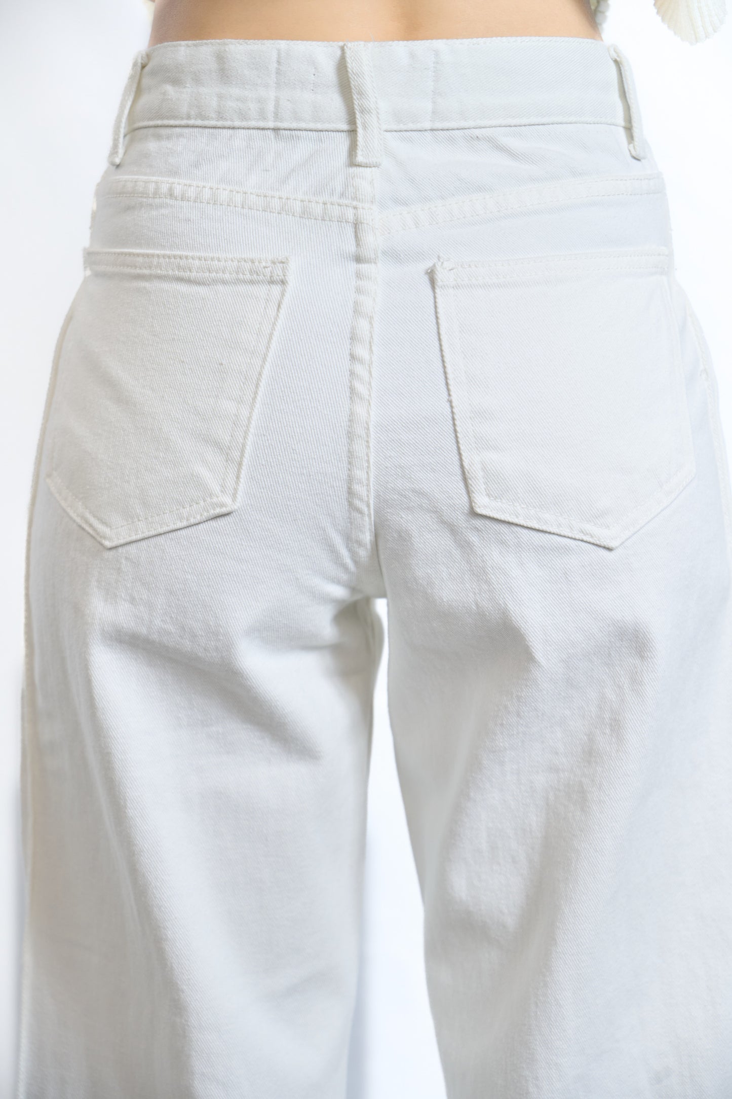 INVERTED PLEAT DENIM TROUSERS OFF WHITE