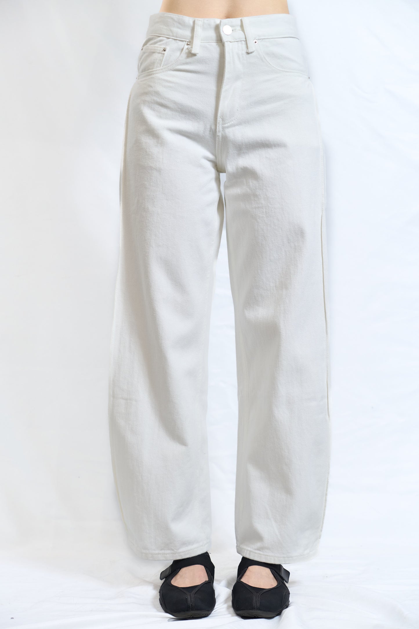INVERTED PLEAT DENIM TROUSERS OFF WHITE
