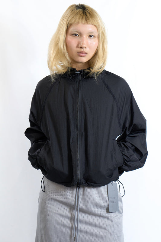 LACE TRIM ZIP-UP WINDBREAKER BLACK