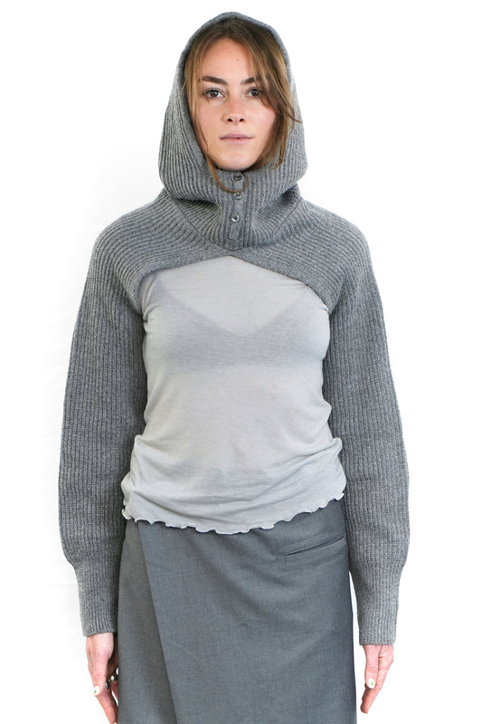 GREY HOODED WOOL SHRUG