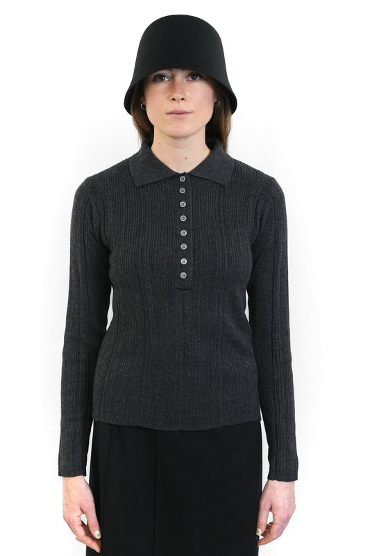 GREY KNITTED POLO SWEATER