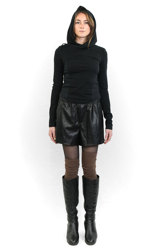 PU LEATHER ELASTIC WAIST SHORTS