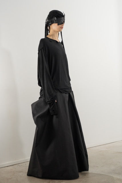 DESTROYED PLEATED LONG SLEEVE TOP BLACK