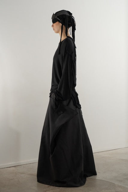 DESTROYED PLEATED LONG SLEEVE TOP BLACK