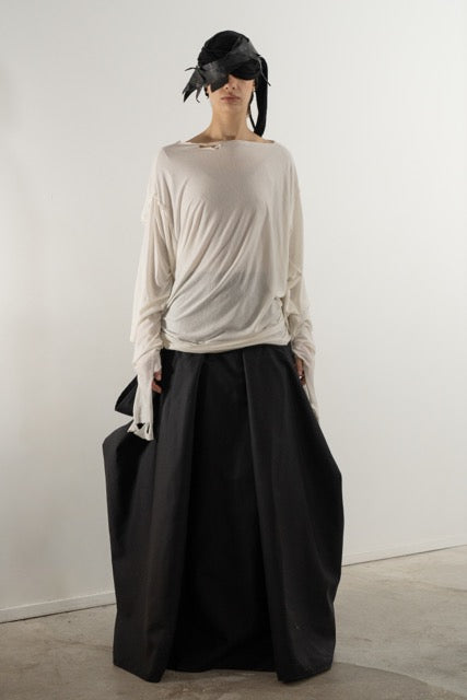 DESTROYED PLEATED LONG SLEEVE TOP WHITE