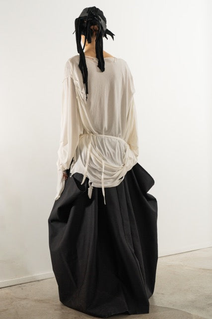 DESTROYED PLEATED LONG SLEEVE TOP WHITE
