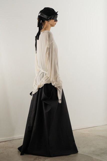 DESTROYED PLEATED LONG SLEEVE TOP WHITE