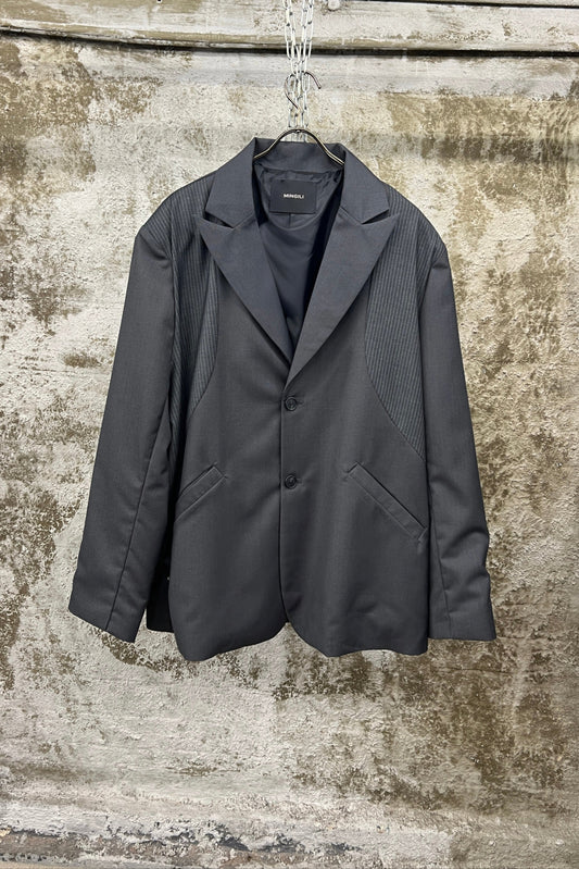 TEXTURED PANEL BLAZER — CHARCOAL GREY