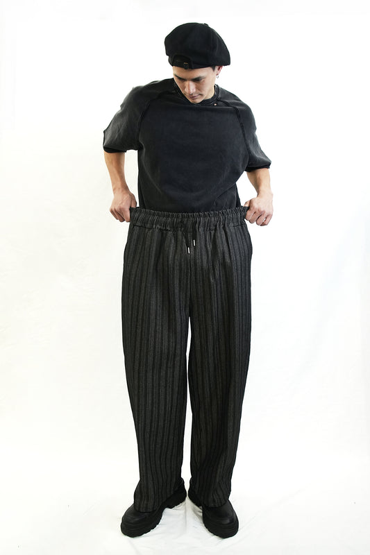 STRIPED TEXTURE DRAWSTRING PANTS