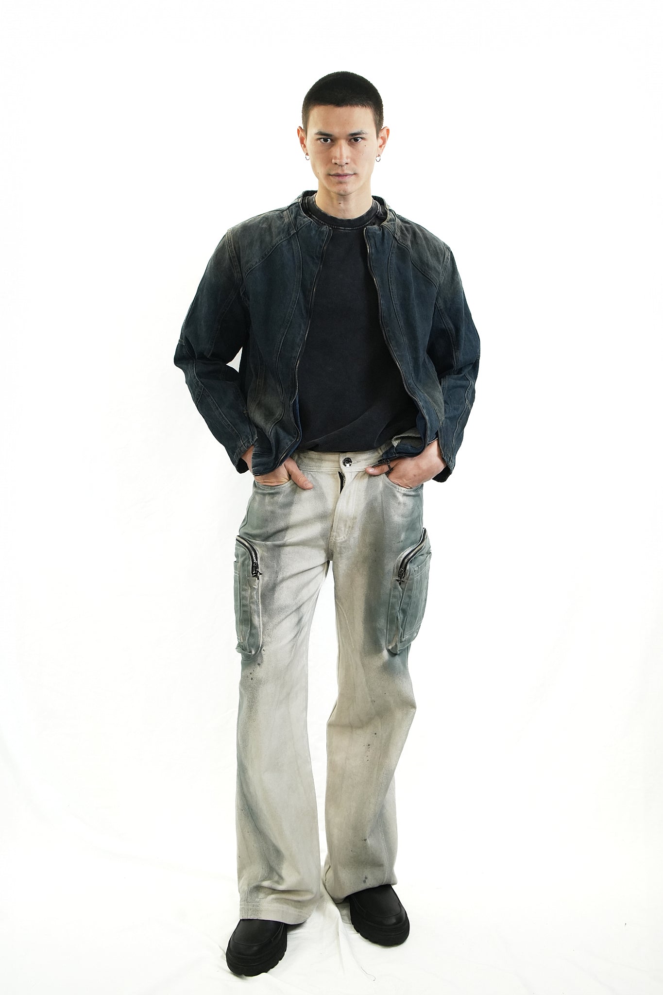 WASHED DENIM ZIP JACKET