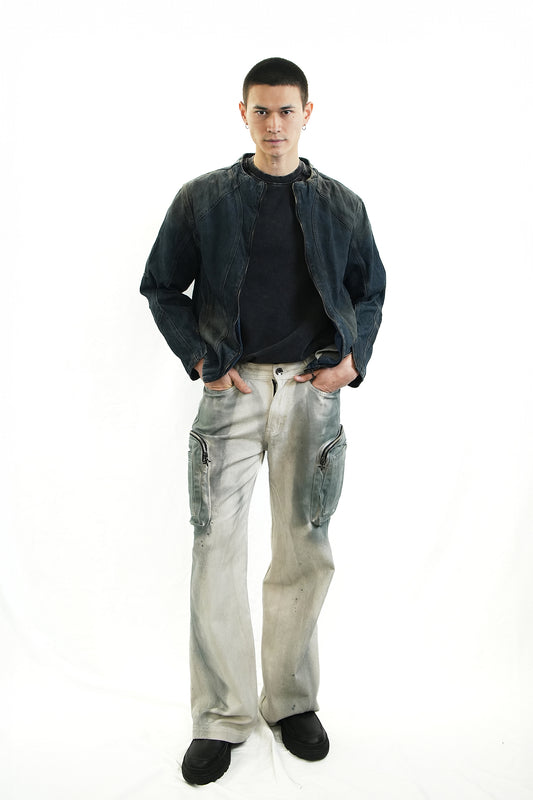 WASHED DENIM ZIP JACKET