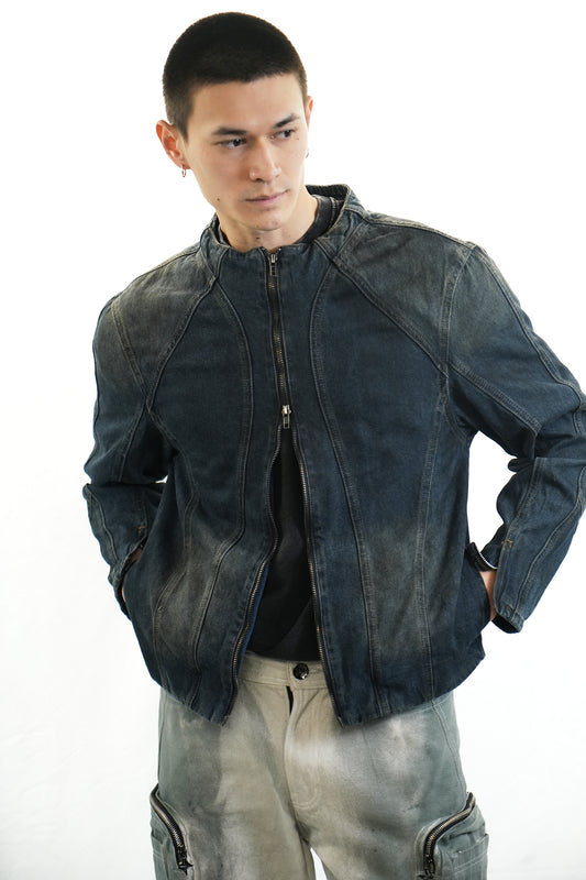 WASHED DENIM ZIP JACKET