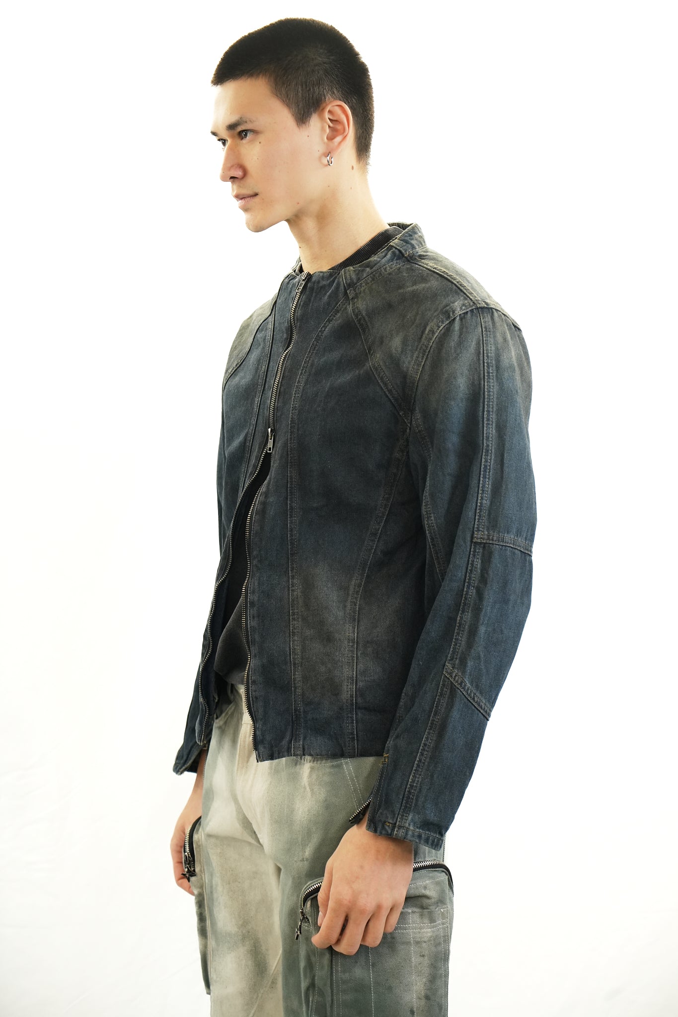 WASHED DENIM ZIP JACKET