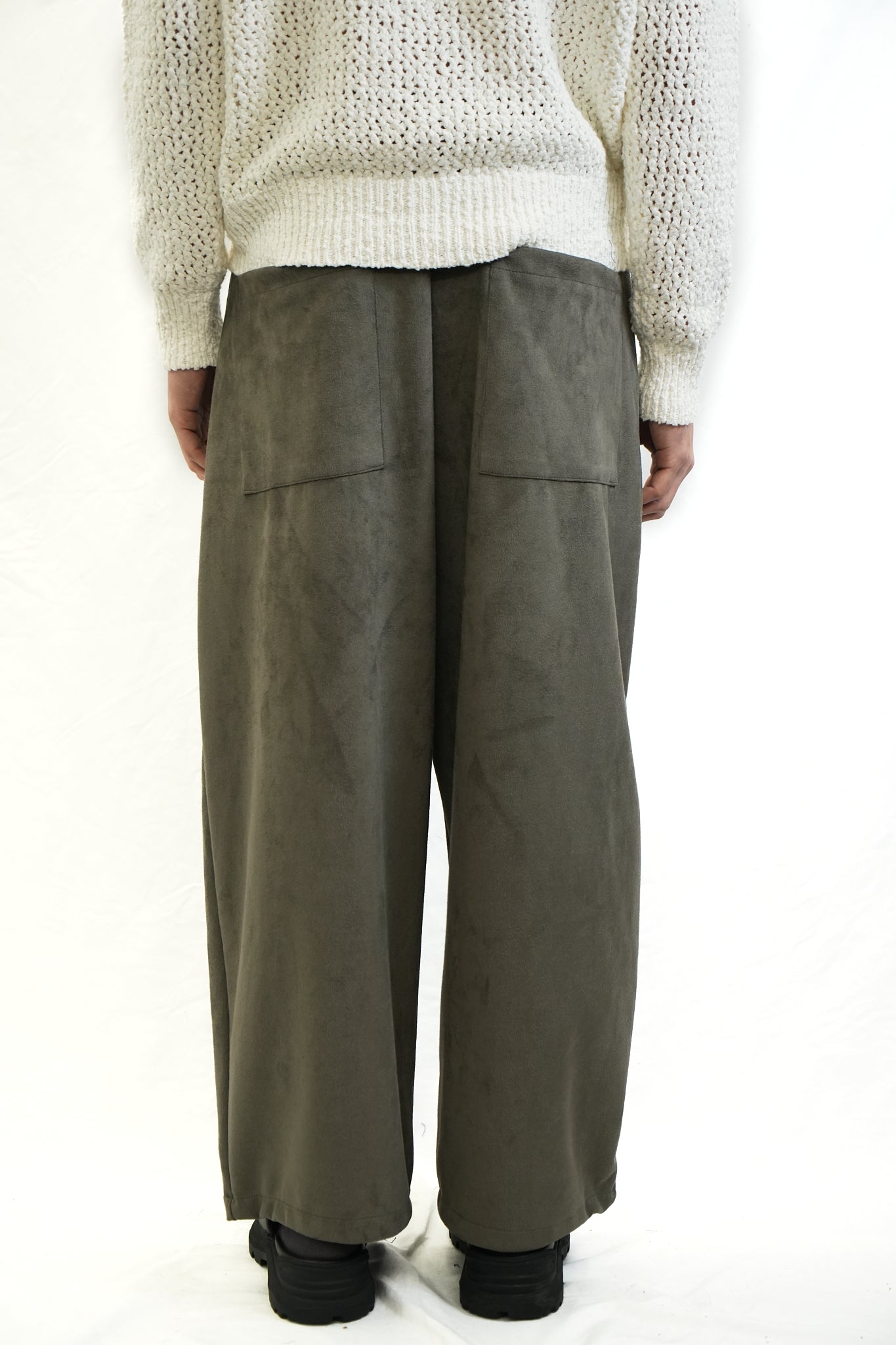 SUEDE OLIVE GREY PLEATED TROUSERS
