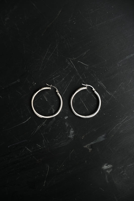 THICK HOOP EARRINGS — STERLING SILVER 925 (6G)