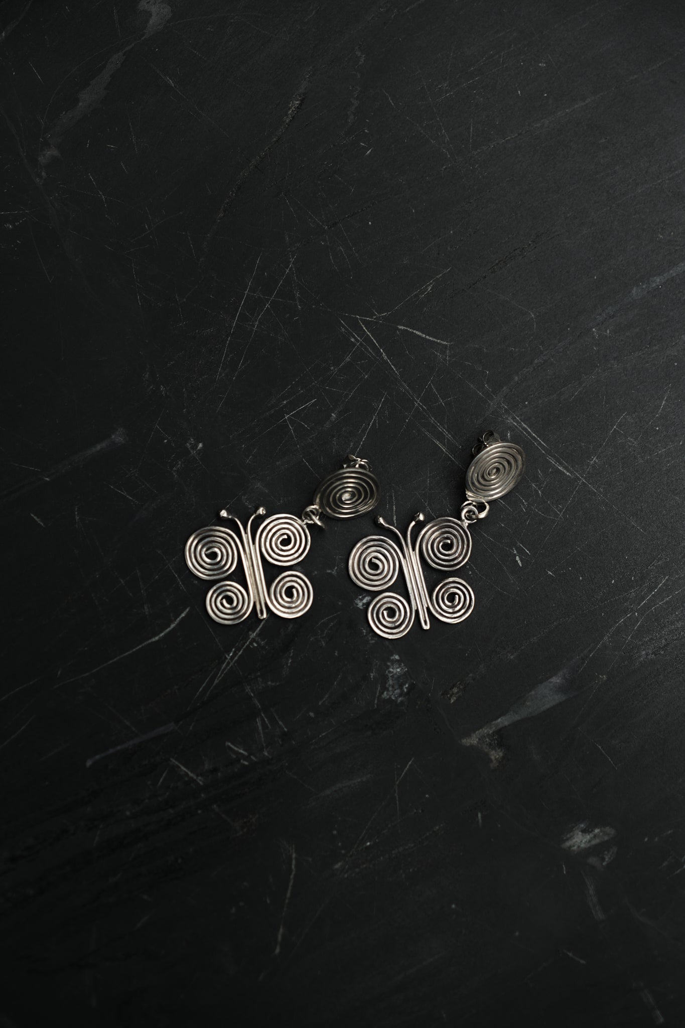 BUTTERFLY SPIRAL STUD EARRINGS — STERLING SILVER 925 (15G)
