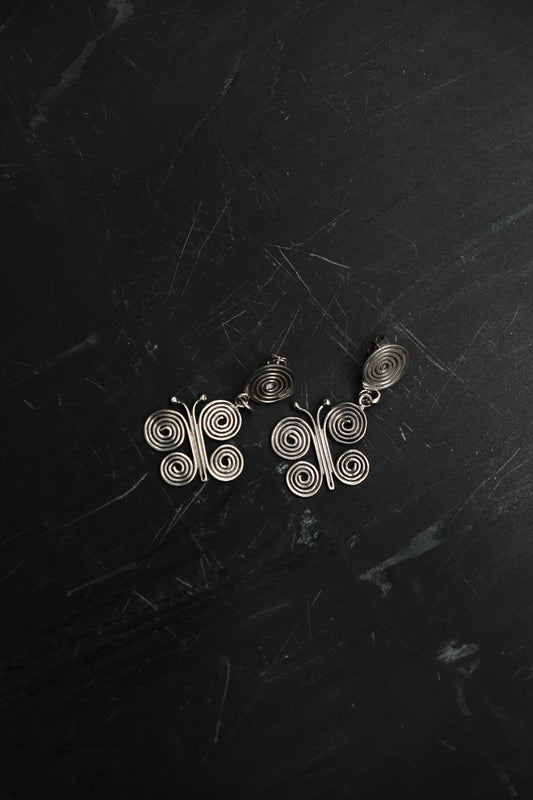 BUTTERFLY SPIRAL STUD EARRINGS — STERLING SILVER 925 (15G)