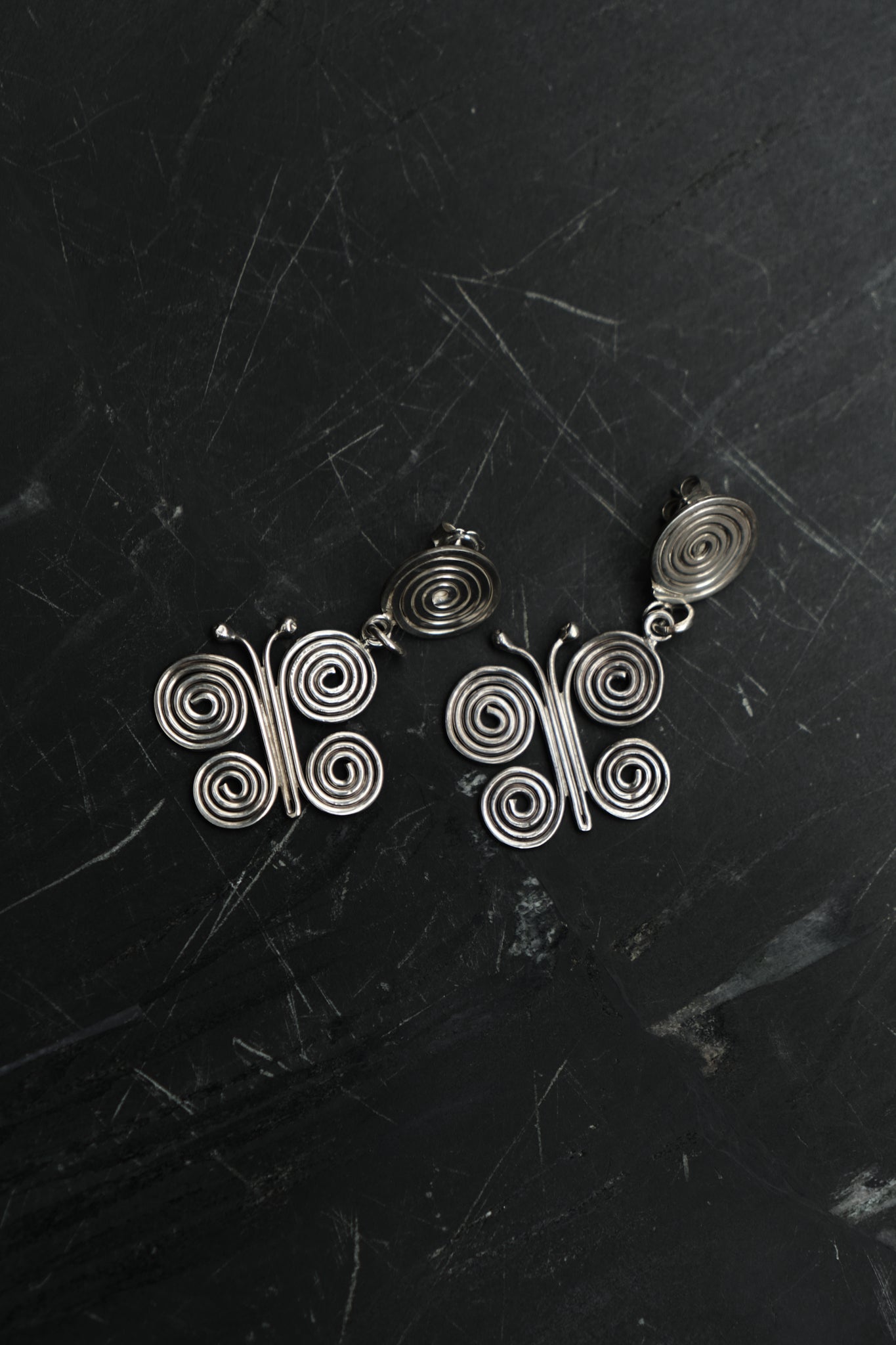 BUTTERFLY SPIRAL STUD EARRINGS — STERLING SILVER 925 (15G)