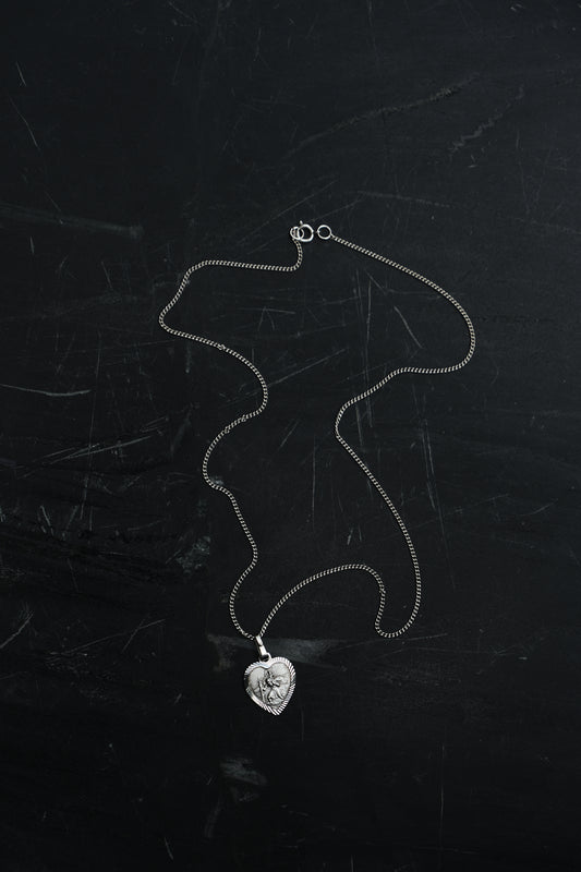 ST CHRISTOPHER HEART PENDANT / CHAIN — STERLING SILVER 925 (2G)