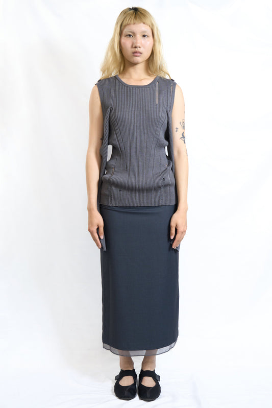 TWO-LAYER SHEER HEM SKIRT CHARCOAL