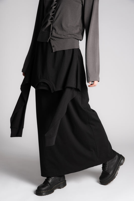 BLACK COTTON SKIRT WITH LONG SLEEVES ATTACHMENT