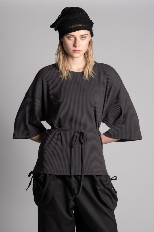 DARK GREY RIBBED WRAP AROUND HALF SLEEVES