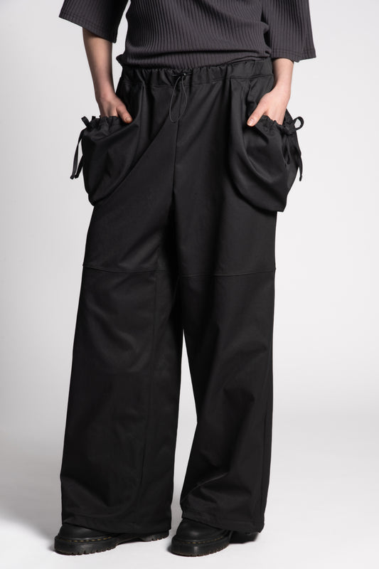 BLACK WIDE POCKET PANTS