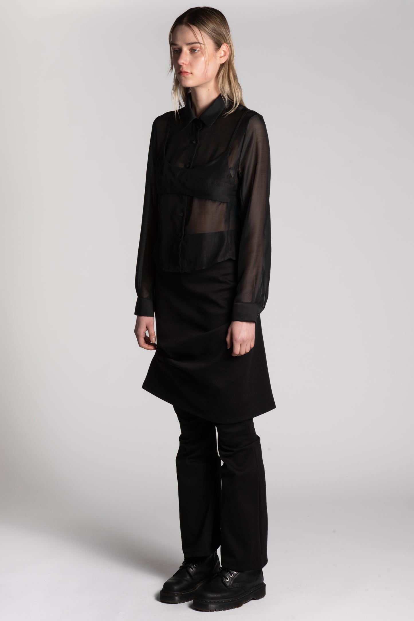 BLACK SKIRT LAYERED PANTS