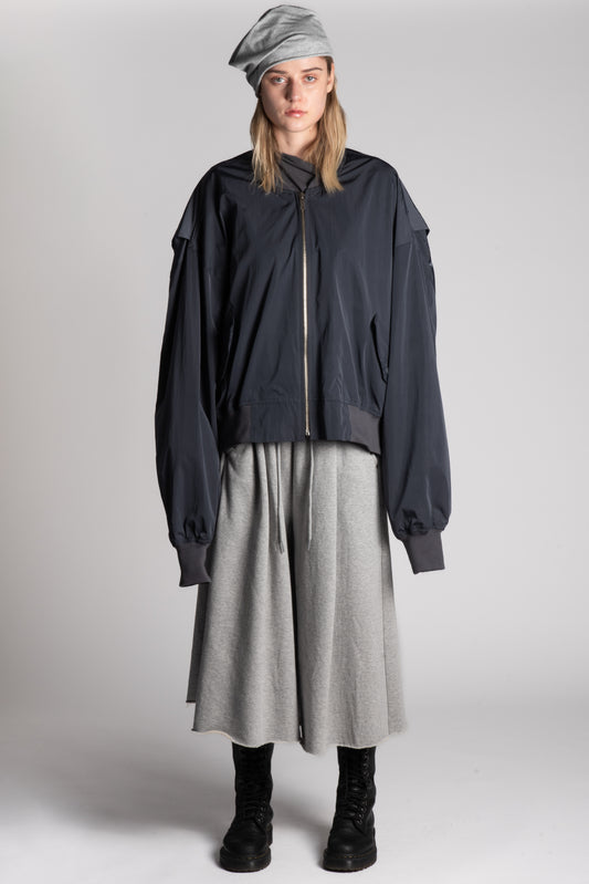 CHARCOAL OVERSIZED ZIP BOMBER JACKET