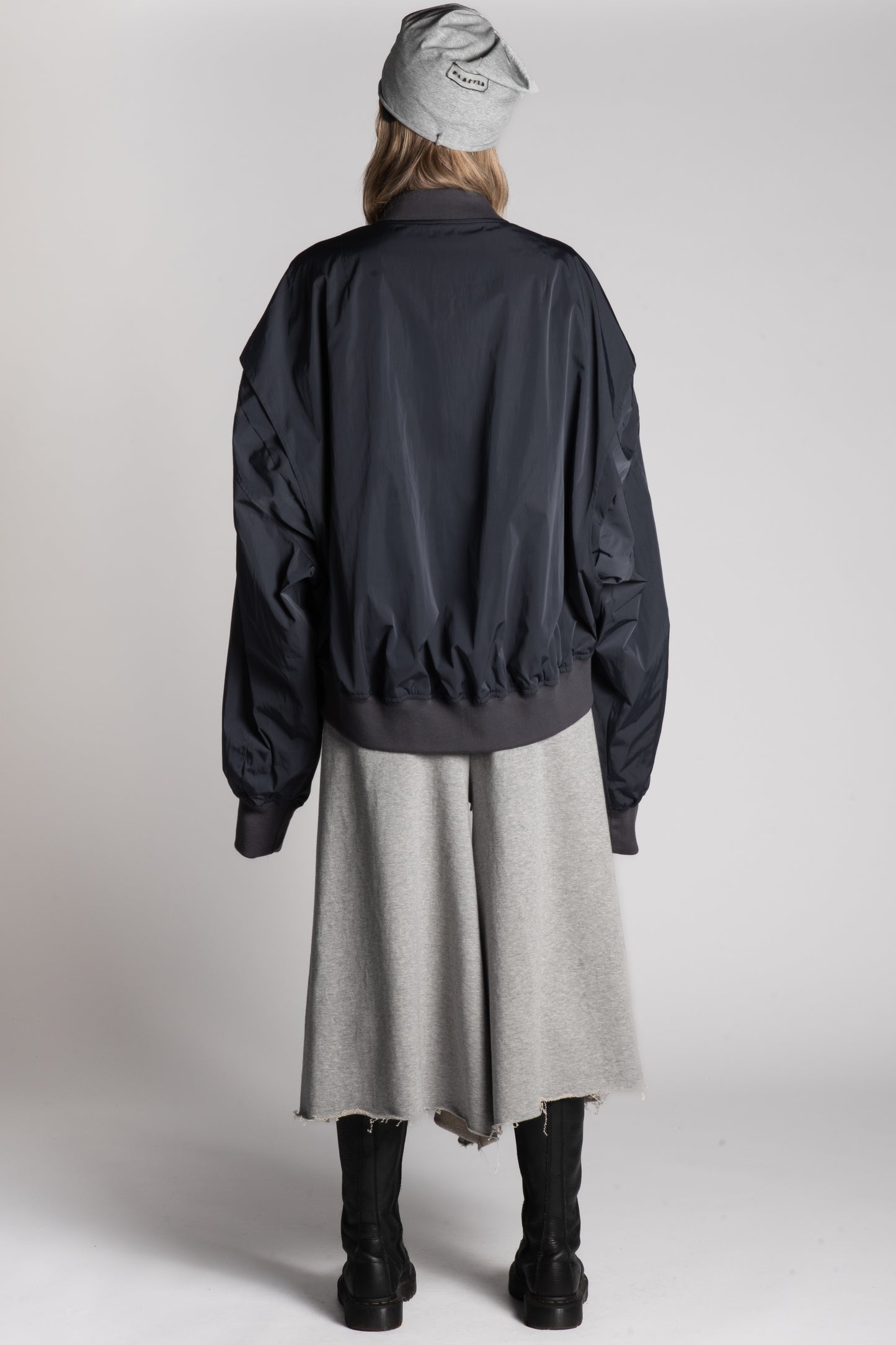 BLACK OVERSIZED ZIP BOMBER JACKET