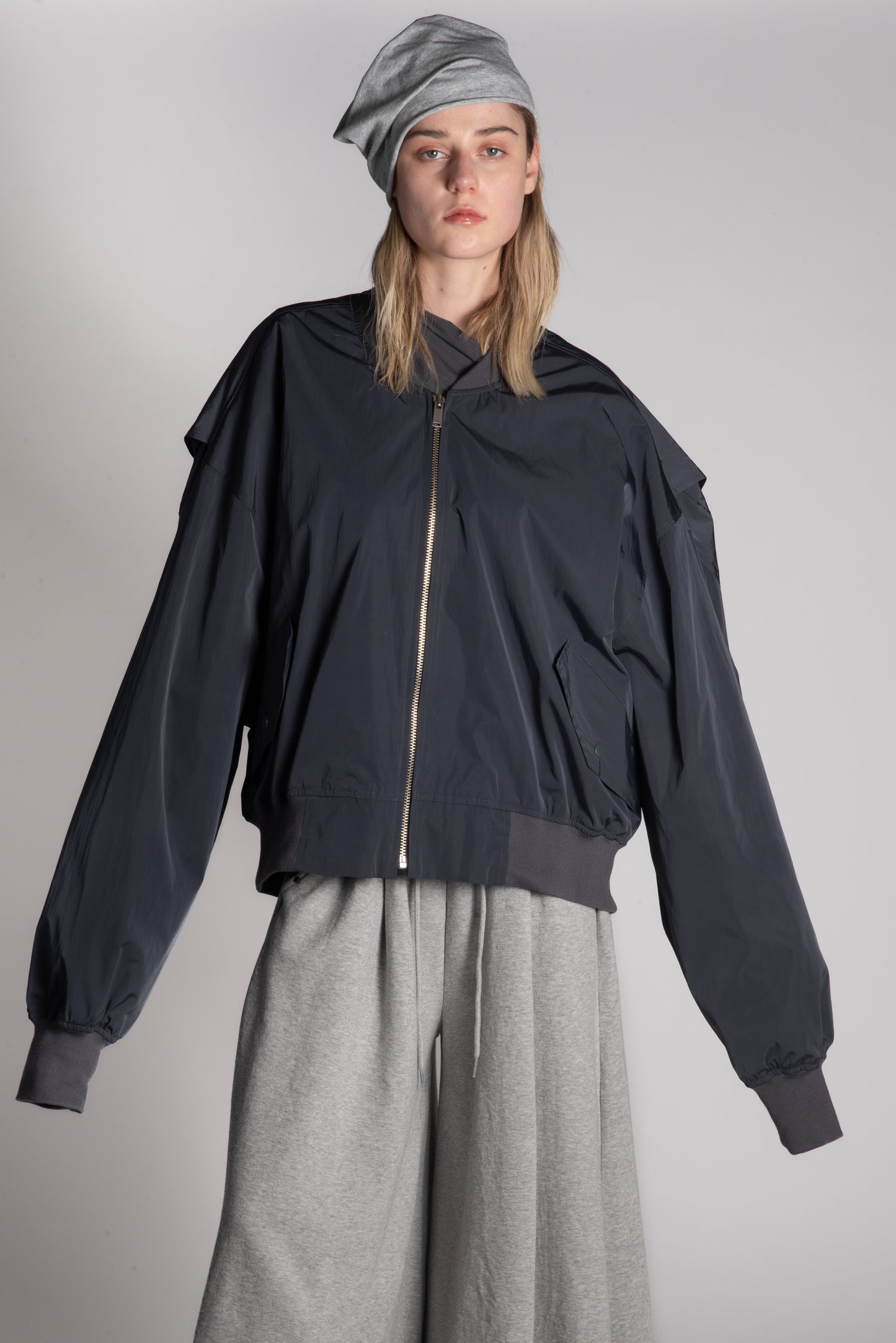 BLACK OVERSIZED ZIP BOMBER JACKET