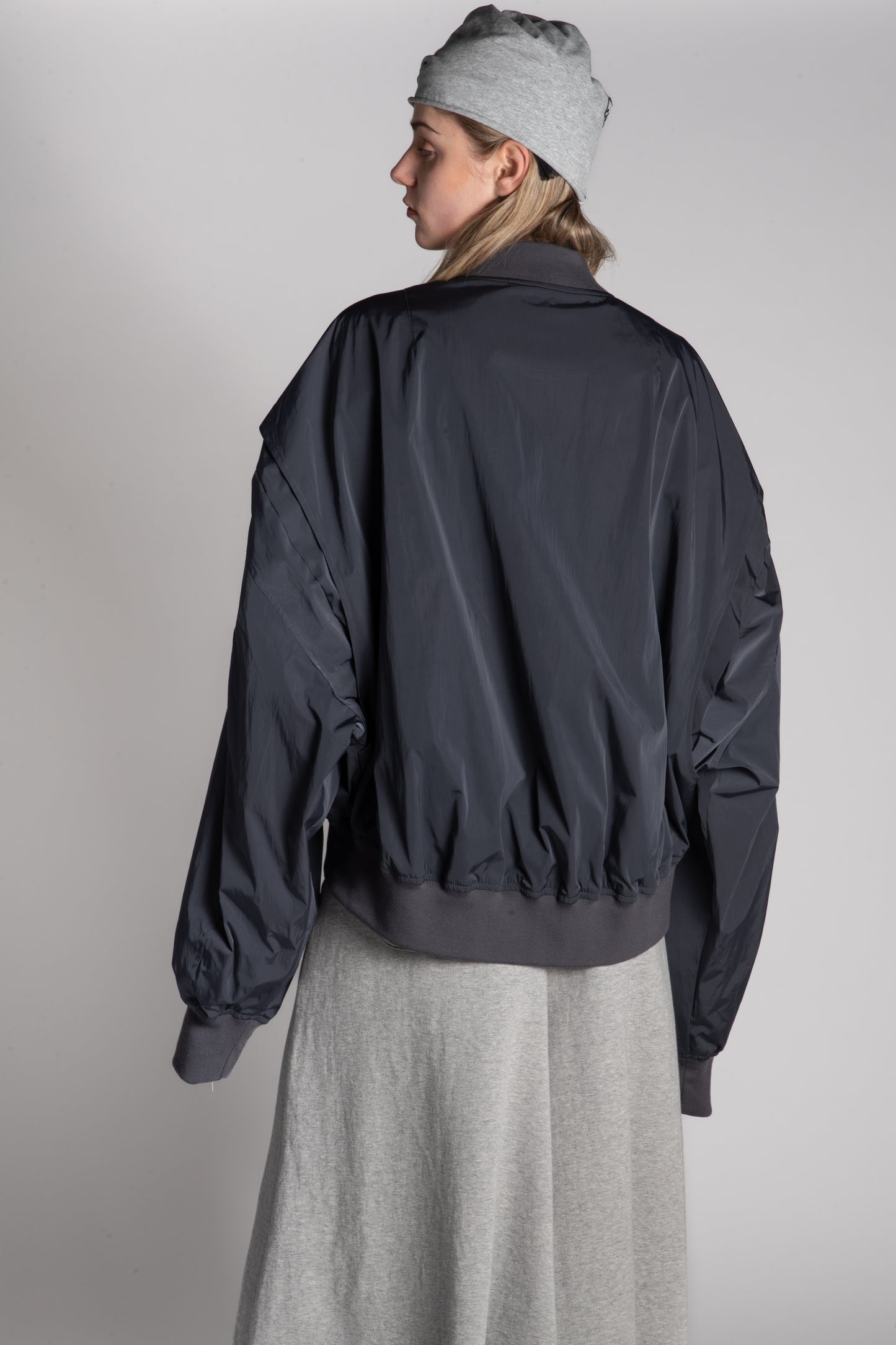 BLACK OVERSIZED ZIP BOMBER JACKET