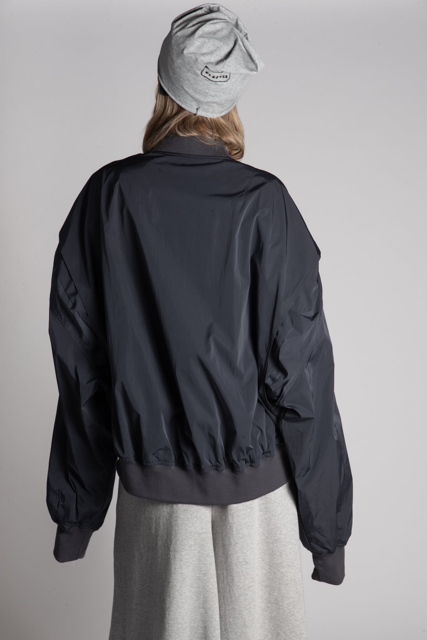 BLACK OVERSIZED ZIP BOMBER JACKET