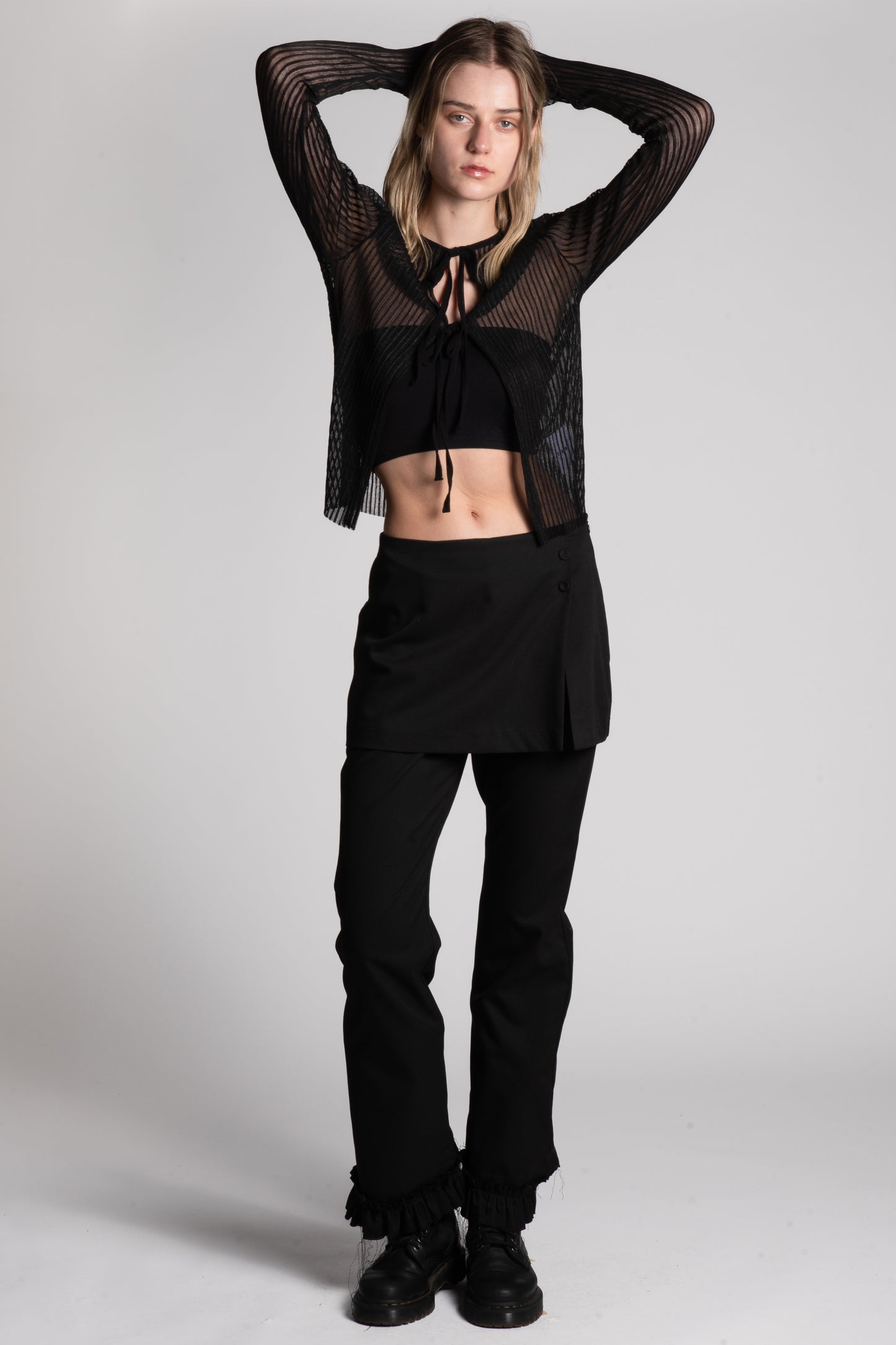 BLACK MINI SKIRT LAYERED PANTS FRILLED