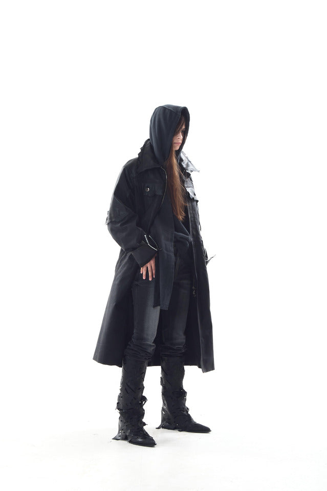 LAMBSKIN COATED DENIM MIXED LONG COAT