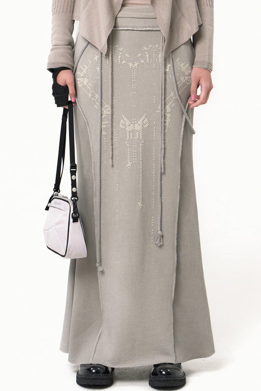 OJOS GRAPHIC MERMAID MAXI SKIRT GREY