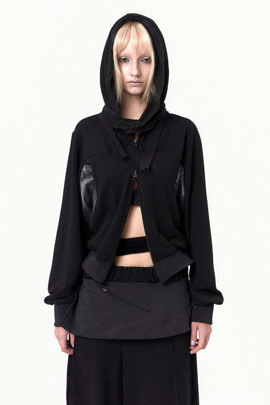 OJOS MUFFLER BOXER CROP HOODIE BLACK