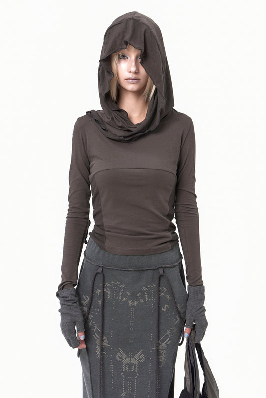 OJOS MUFFLER HOODIE LONG SLEEVE CHARCOAL