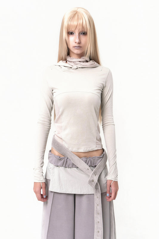 OJOS MUFFLER HOODIE LONG SLEEVE BEIGE
