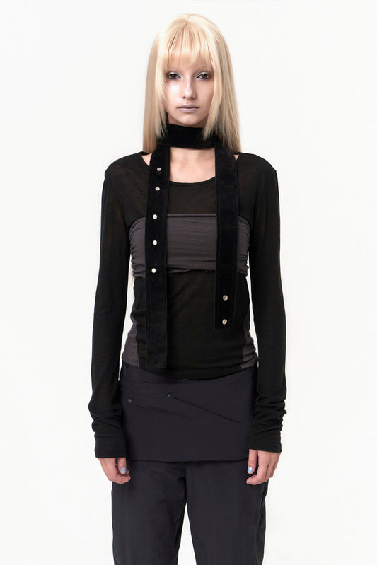 OJOS TUBE TOP LAYERED T SHIRT BLACK