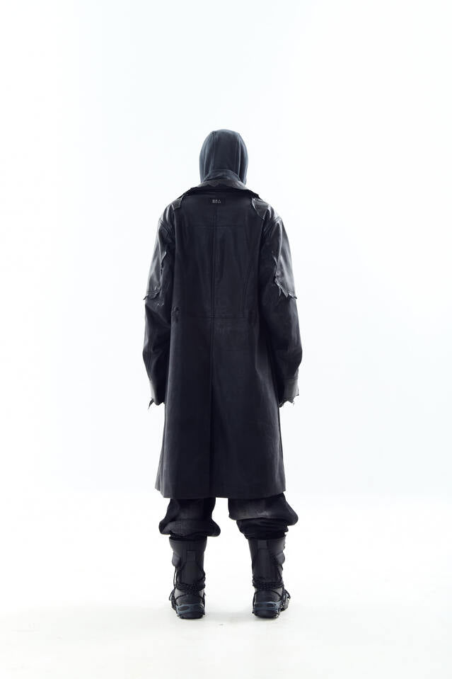 LAMBSKIN COATED DENIM MIXED LONG COAT