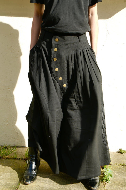 SCIMITAR-PLEATED WIDE WOOL TROUSERS