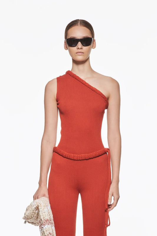 MRZ RIBBED ONE SHOULDER TOP WITH KNOT DETAIL