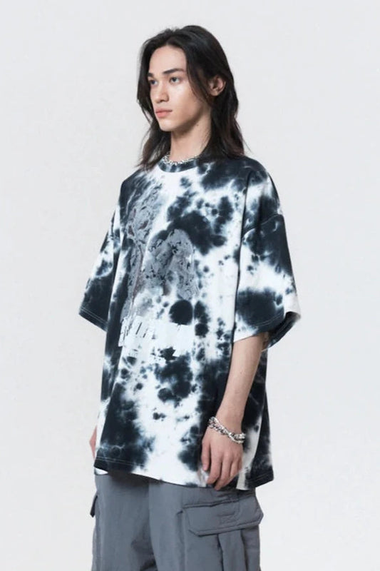 PEOPLE OF THE WORLD TIE - DYE OVERFIT T SHIRT BLACK