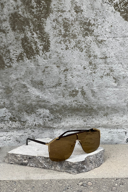 BROWN OVERSIZED SEMI-RIM SUNGLASSES