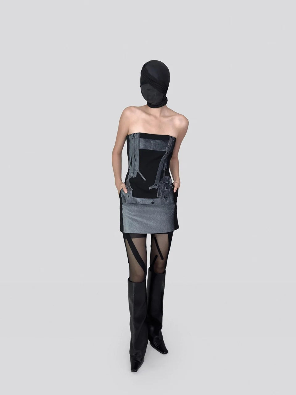 DETECHABLE STRAPLESS PRINTED STAPLESS MINI DRESS SET - MINI SKIRT