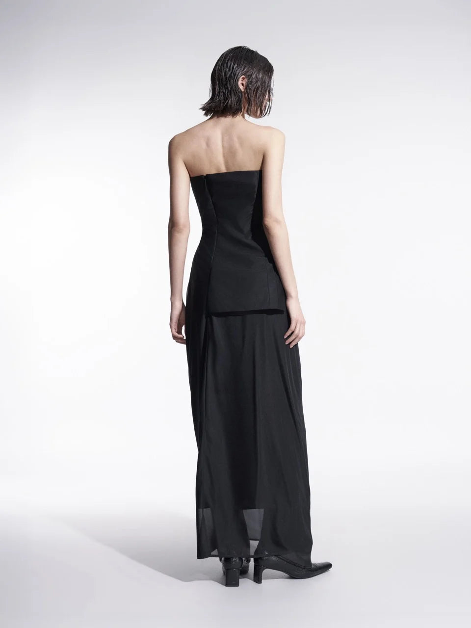 DETACHABLE SIDE-SPLIT DRAPED STRAPLESS MAXI DRESS